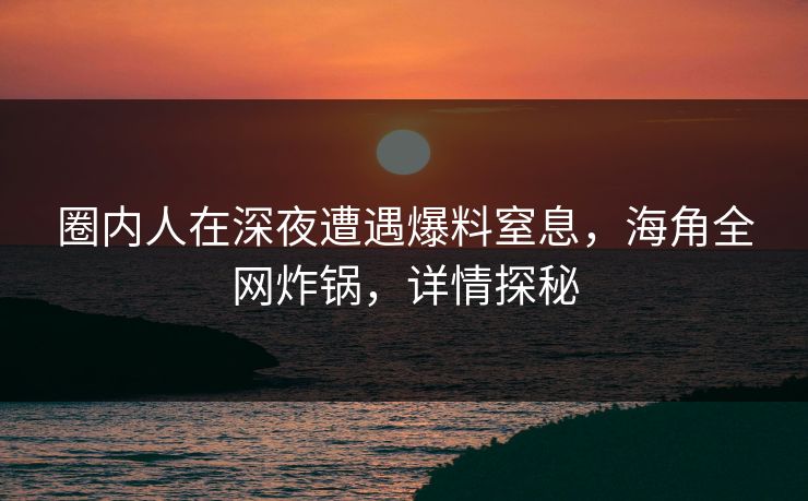 圈内人在深夜遭遇爆料窒息，海角全网炸锅，详情探秘