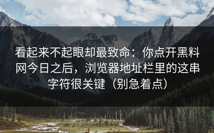 看起来不起眼却最致命：你点开黑料网今日之后，浏览器地址栏里的这串字符很关键（别急着点）